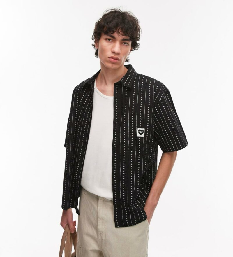 Carhartt WIP drewe short sleeve heart stripe shirt in black