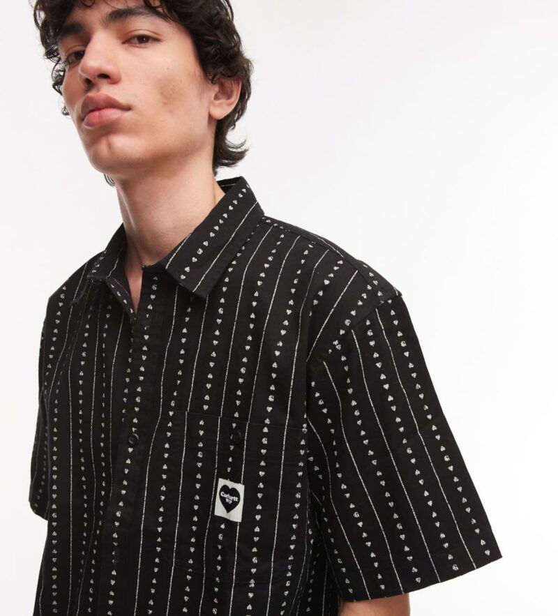 Carhartt WIP drewe short sleeve heart stripe shirt in black - Image 2