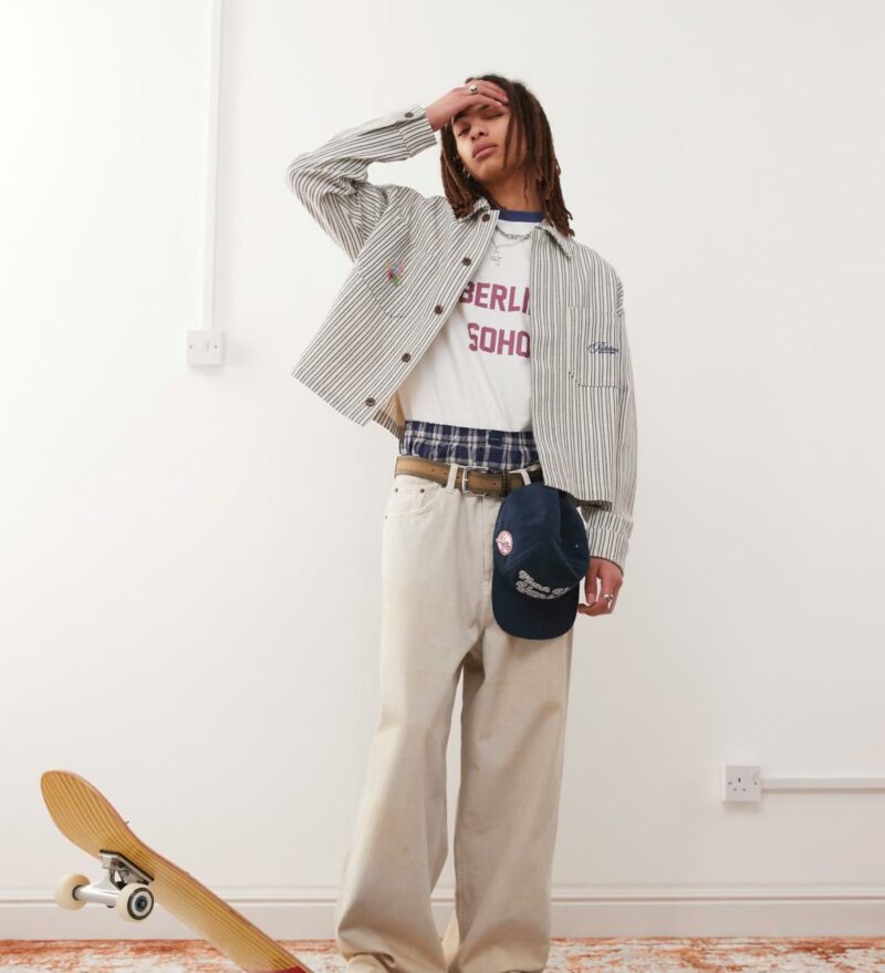 Prohibited striped harrington jacket in white and blue - Image 3