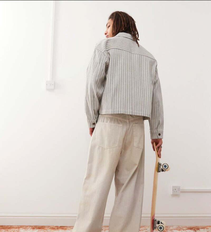 Prohibited striped harrington jacket in white and blue - Image 4