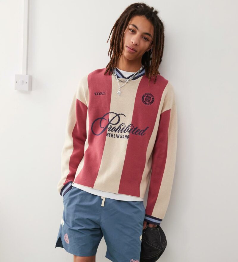 Prohibited knitted long sleeve jumper in red