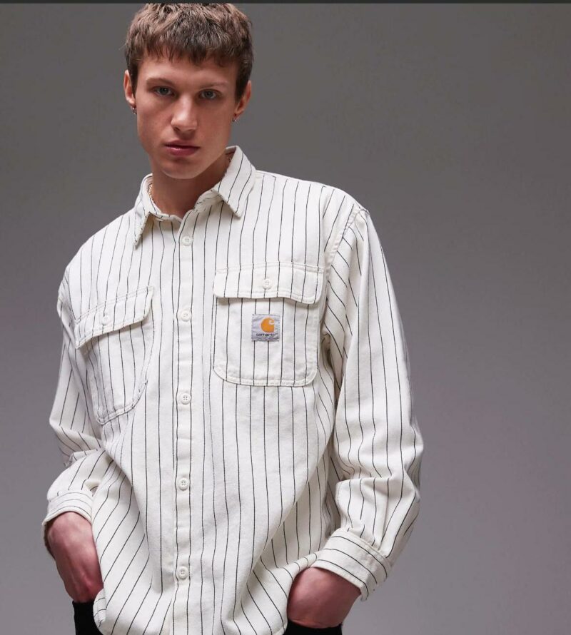 Carhartt WIP hendry stripe shirt in off white