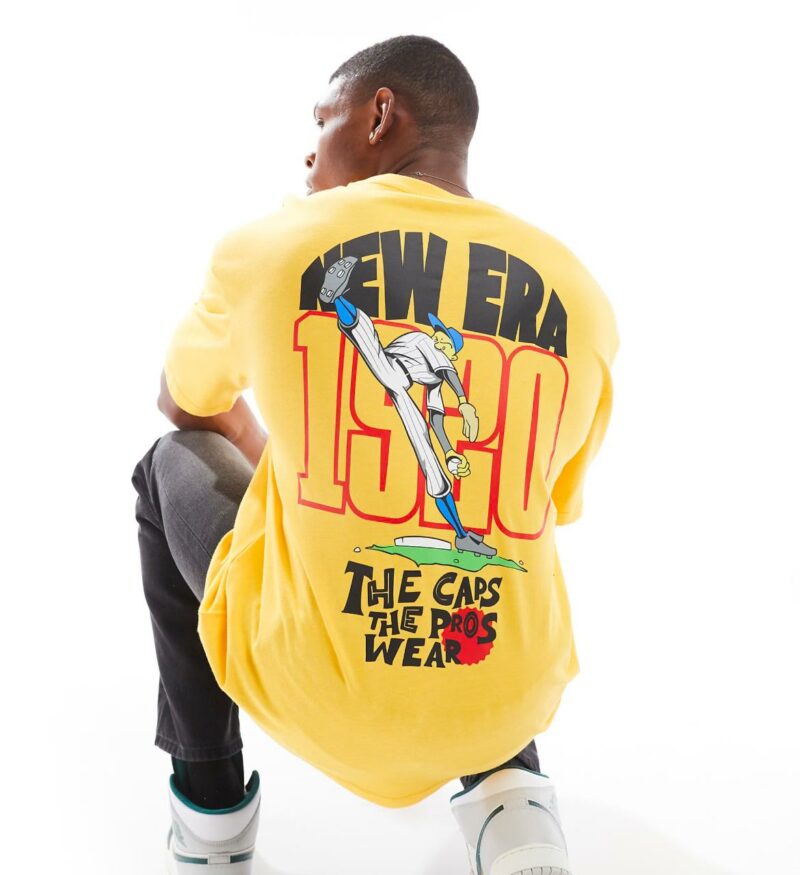 New Era baseball graphic back motif back t-shirt in yellow - Image 2