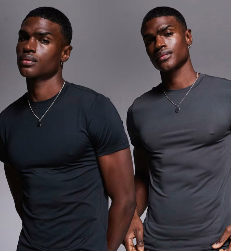 4505 Icon quick dry muscle fit training t-shirt 2 pack in black and charcoal