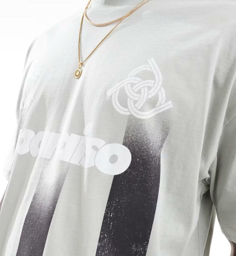 ASOS DESIGN oversized striped t-shirt with sports graphic in light grey - Image 3