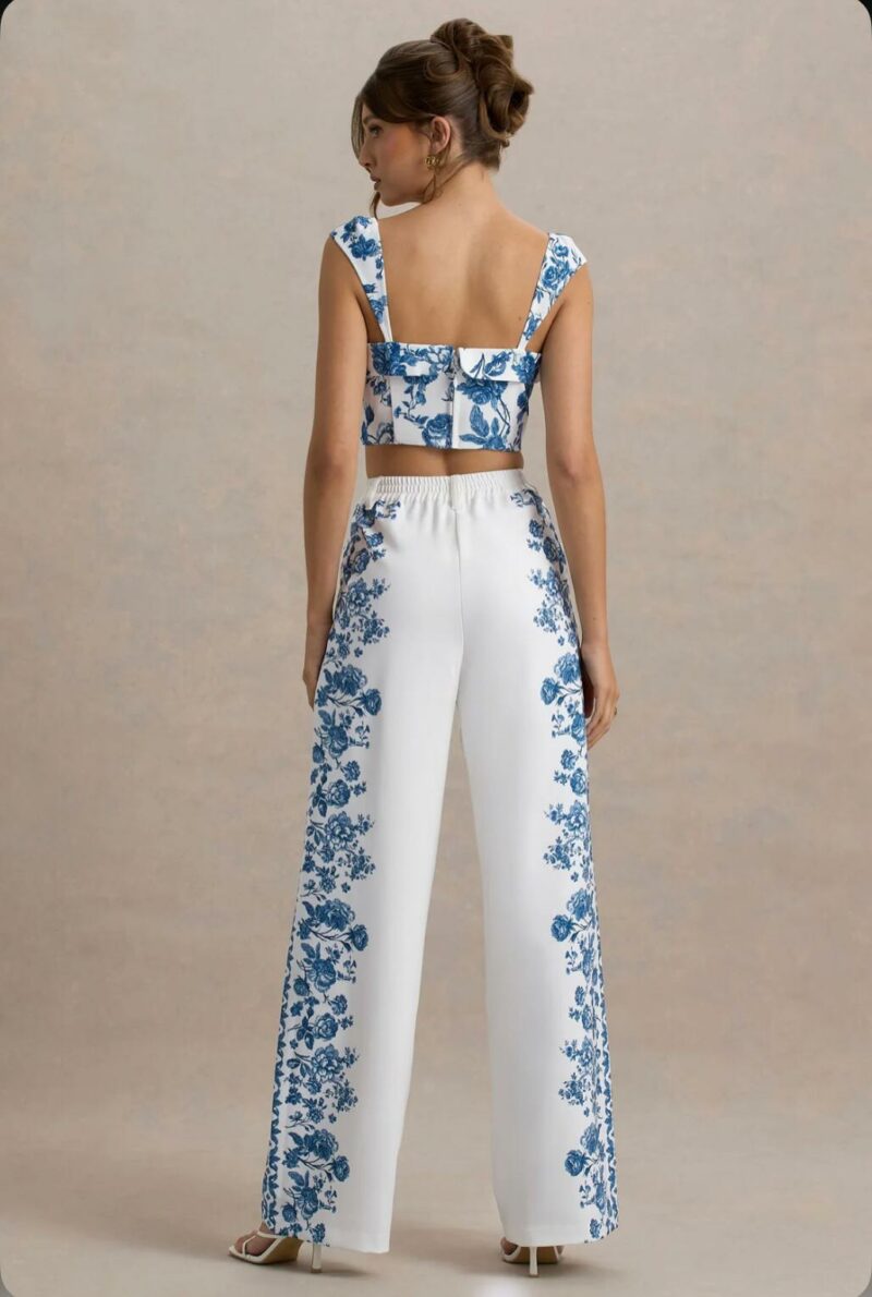 Blue Porcelain Print Wide-Leg Trousers - Image 3