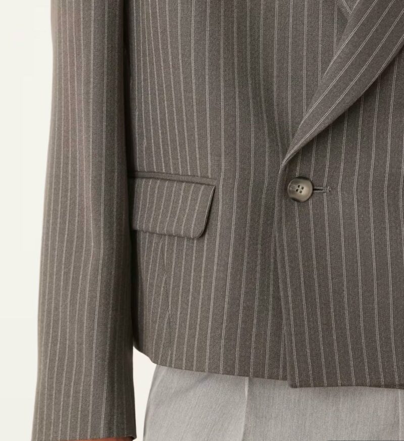 ASOS DESIGN double breasted extreme oversized cropped blazer in grey pinstripe - Image 5