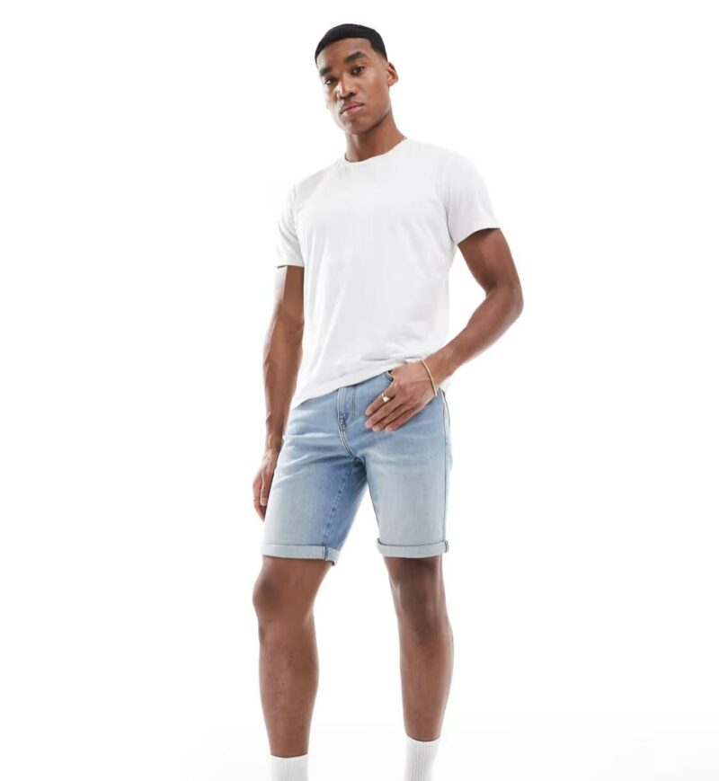 ASOS DESIGN straight slim short in light wash blue