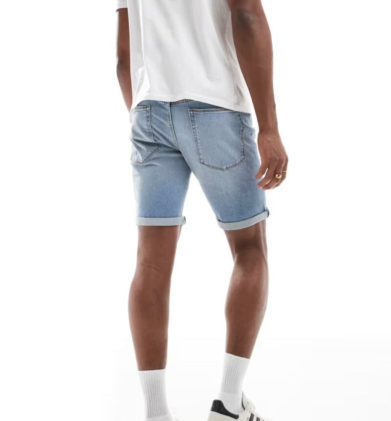 ASOS DESIGN straight slim short in light wash blue - Image 4