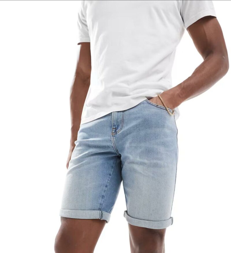 ASOS DESIGN straight slim short in light wash blue - Image 2