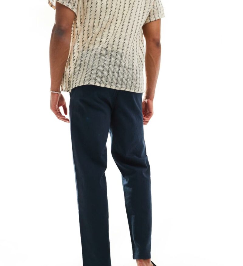 ONLY & SONS loose linen mix loose fit trousers in navy - Image 2