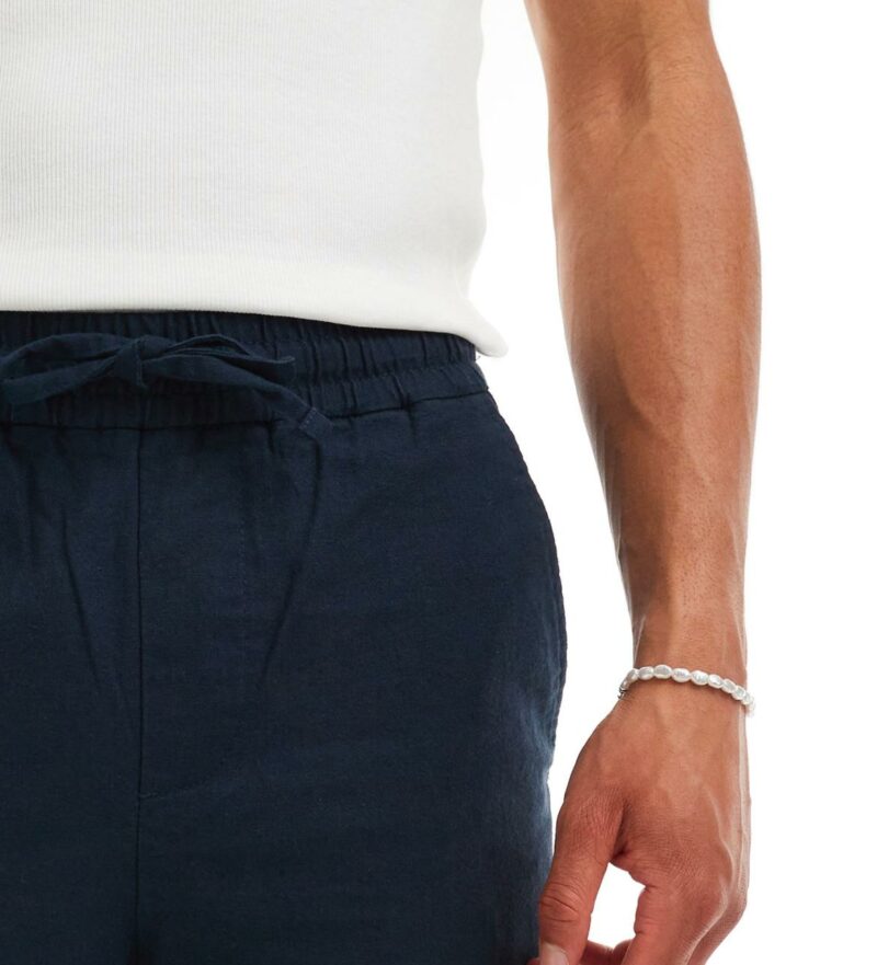 ONLY & SONS loose linen mix loose fit trousers in navy - Image 4