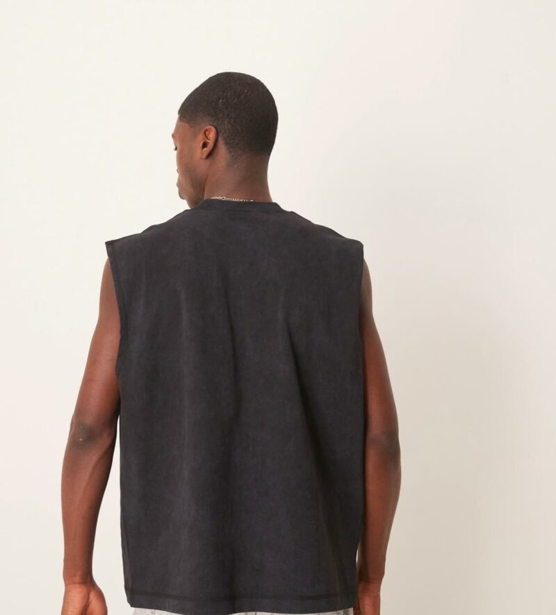 ASOS DESIGN oversized heavyweight washed tank 220gsm in black - Image 4